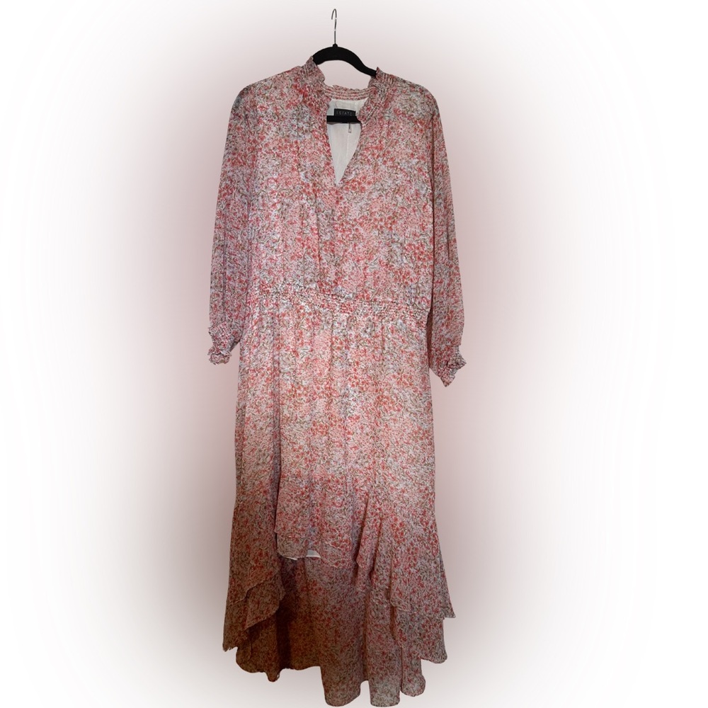 STATE Pink and Green Ruffled Floral Dress